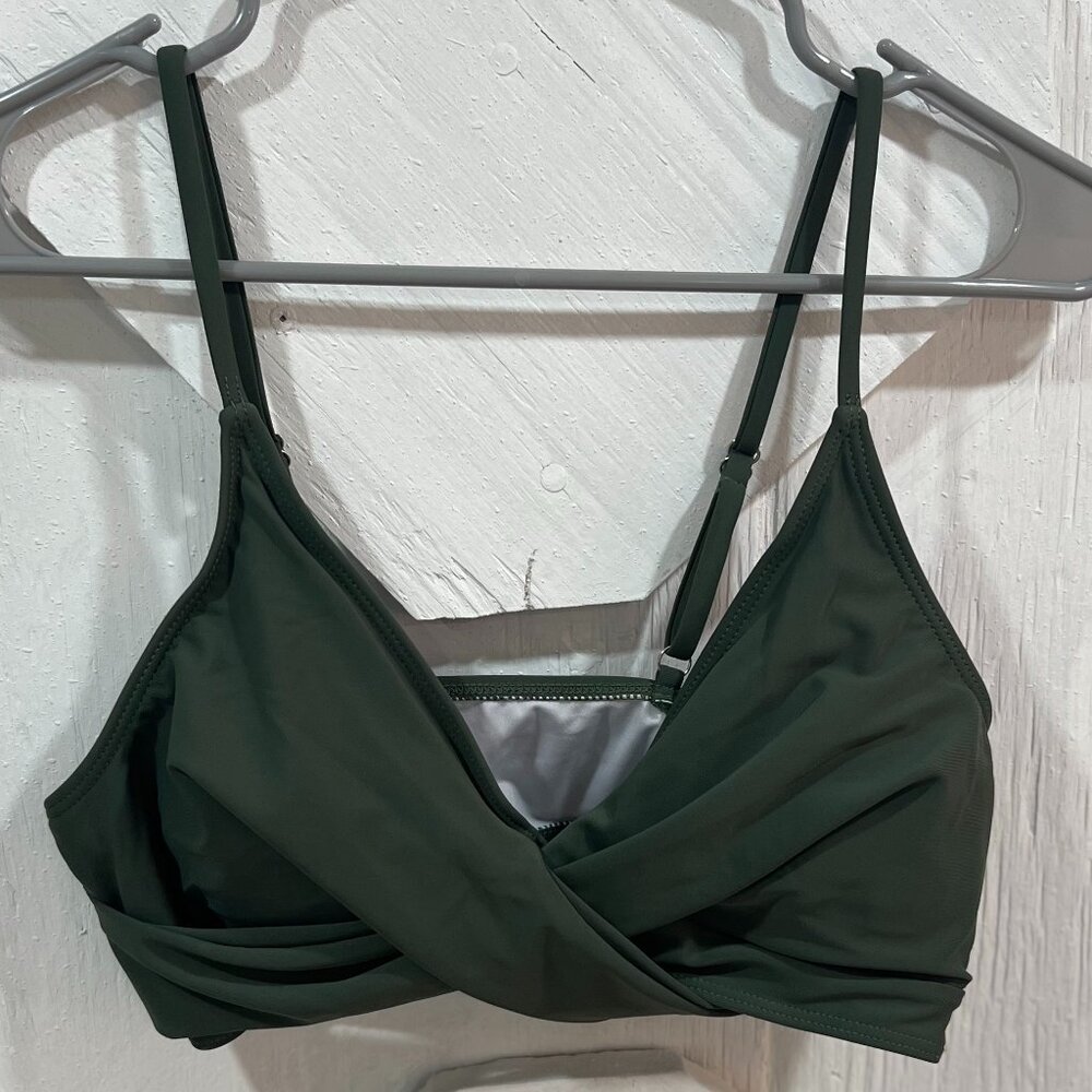 Dark Green Wrap Bikini Top – Adjustable Straps – Size Small